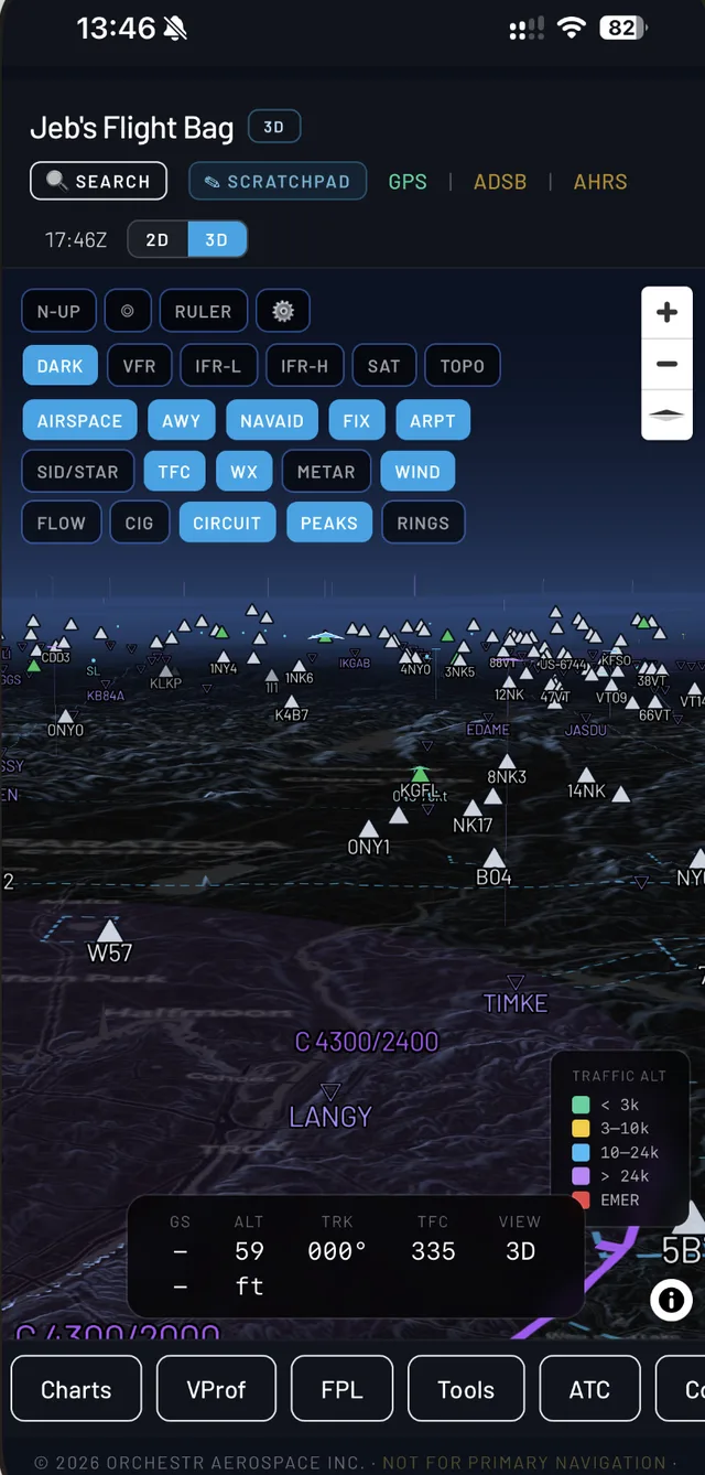 Jeb's 3D EFB — true-3D terrain moving map